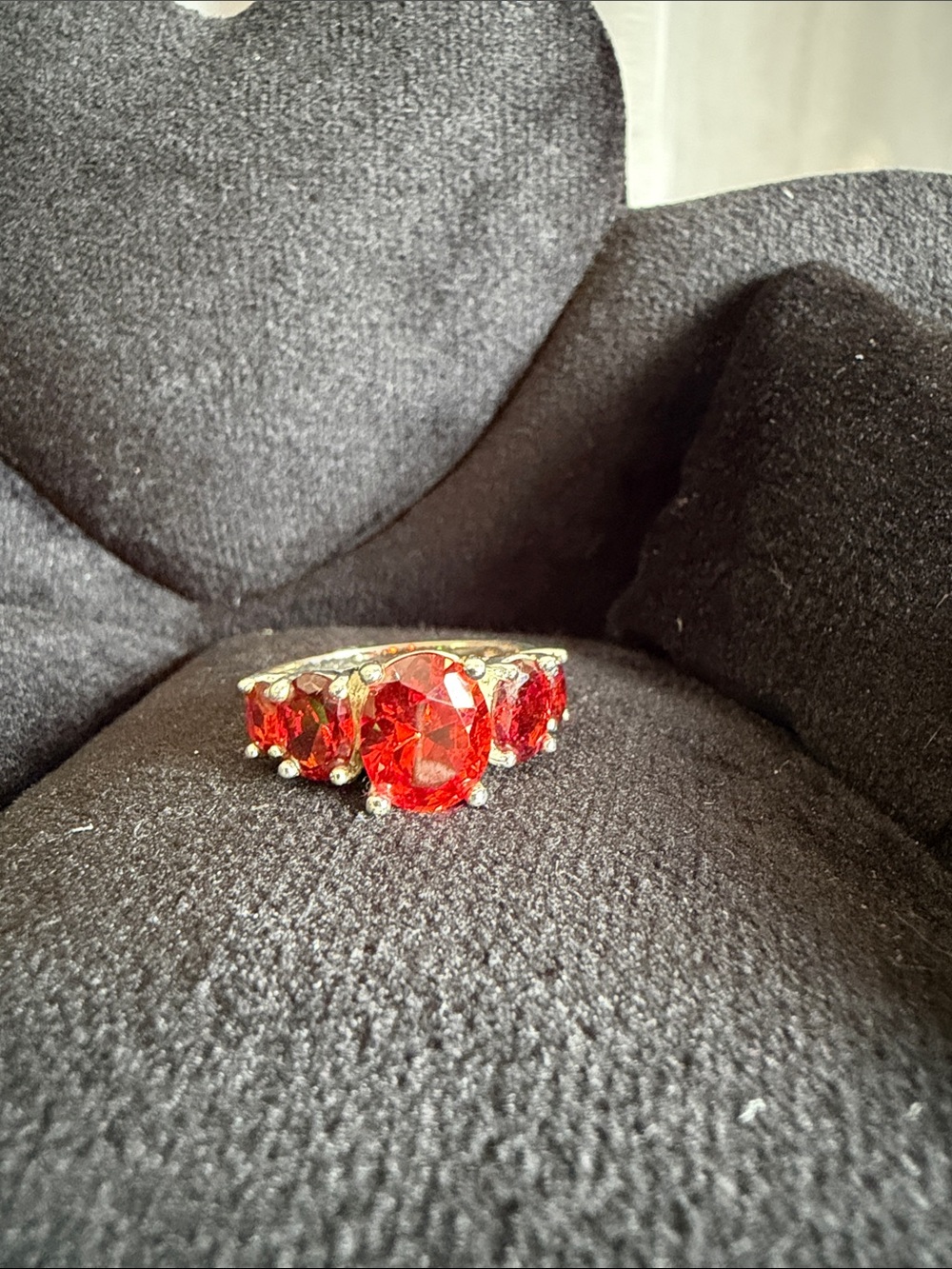 Elegant Red Crystal Three-Stone Ring - Classic Women's Jewelry